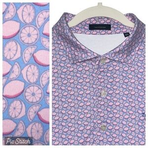 Turtleson Men’s  XL Pink Blue Lemons Performance Polo Turtle Hill Golf Club Logo